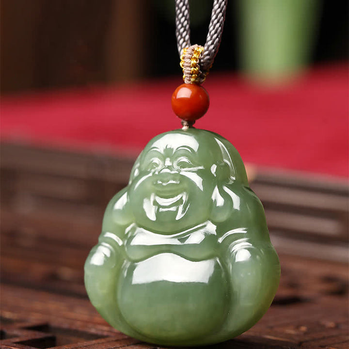 Lachender Buddha Hetian Jade Fülle Halskette String Anhänger