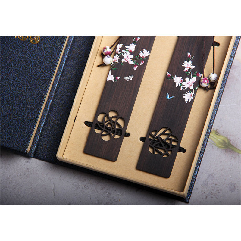 Buddha Stones, Schmetterling, Blume, Ebenholz, Lesezeichen mit Geschenkbox