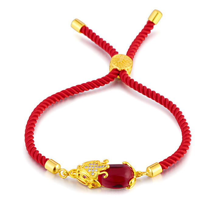 Buddha Stones Wealth Attractor Rotes Achat-Pixiu-Armband mit roter Schnur