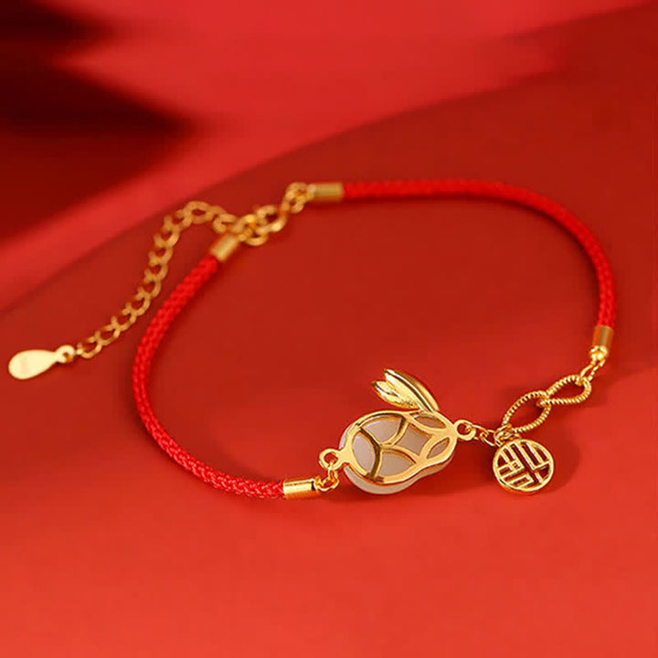 Armband aus 925er-Sterlingsilber, Jahr des Kaninchens, Hetian- Weiß Jade, Glückssegen, rote Schnur