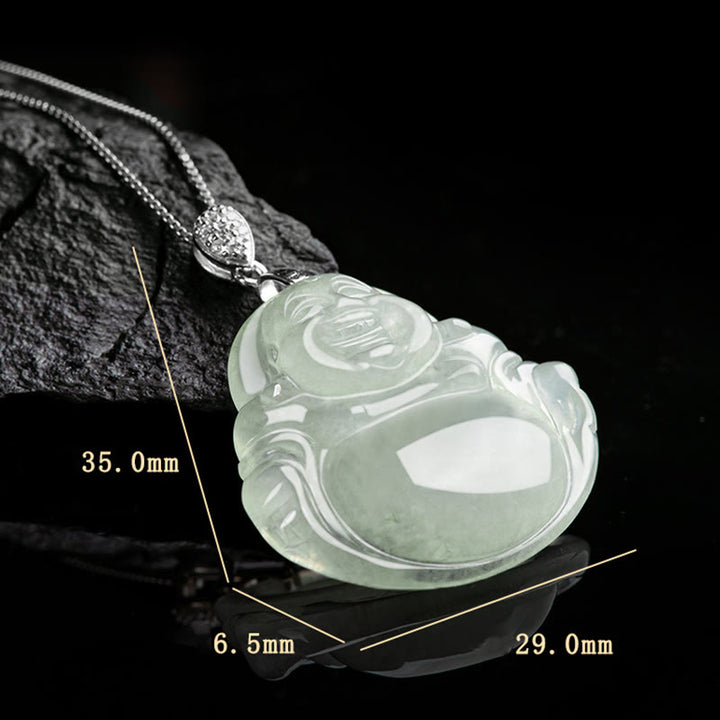 Buddha Stones 925 Sterling Silber natürliche Jade lachender Buddha Wohlstand Fülle Kette Halskette Anhänger
