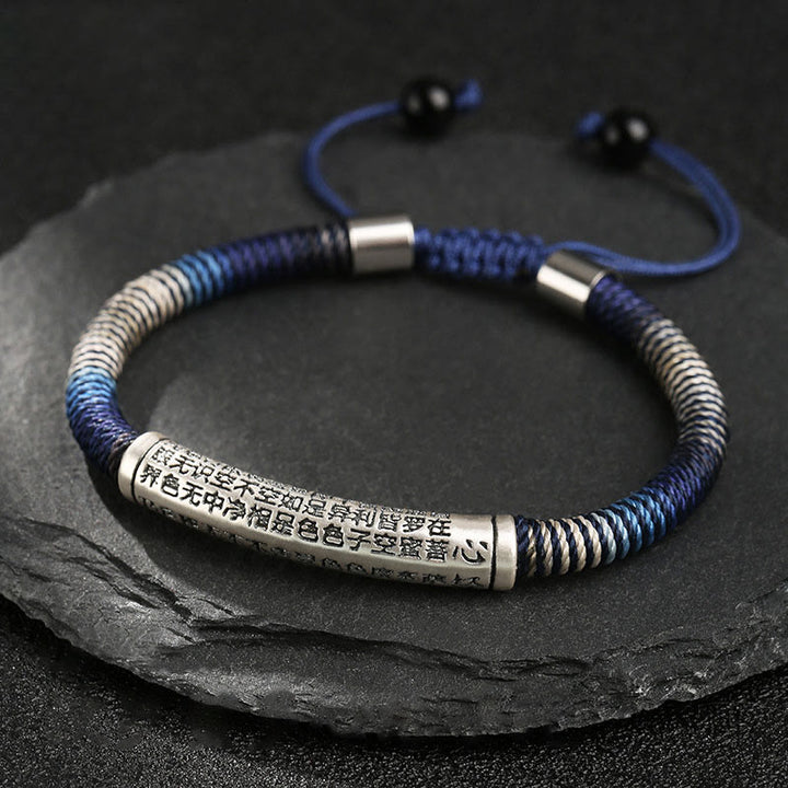 Buddha Stones 999 Sterling Silber Herz Sutra Calm Handgefertigtes geflochtenes Armband