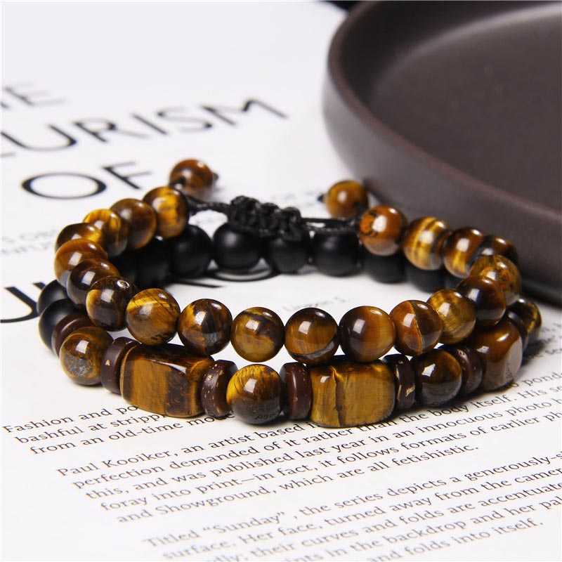 Buddha Stones Tigerauge Frosted Stone Hämatit Courage Armband