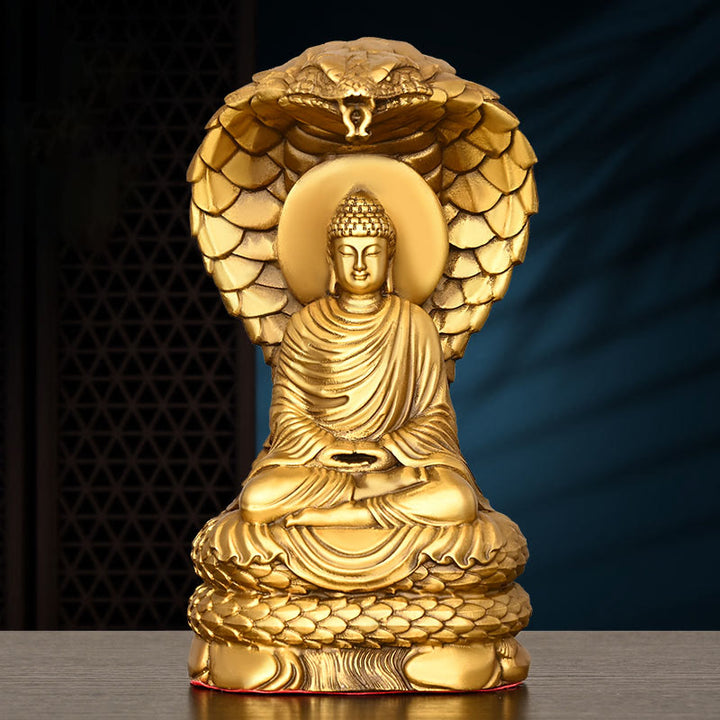 Buddha Stones Buddha Shakyamuni Schlangenfigur Serenity Kupferstatue Heimdekoration