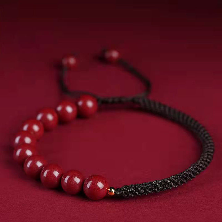 Buddha Stones Natural Cinnabar King Kong Knot Blessing String Armband