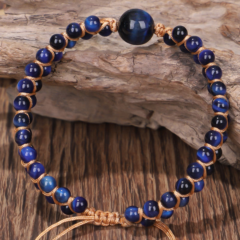 Buddha Stones Göttliches blaues Tigerauge-Stein-Schutzarmband