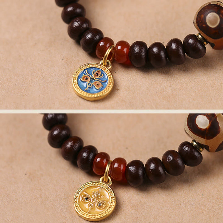 Buddha Stones, natürliches Tibet-Lila-Bodhi-Samen-Dzi-Perlen-Armband, Gott des Reichtums, Weisheit