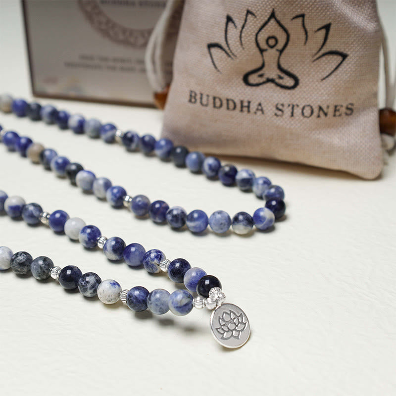 Buddha Stones natürliches blaues Aventurin-Lotus-Friedens-Halsketten-Armband