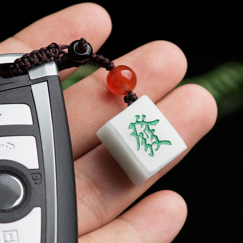 Buddha Stones, natürliche Jade, Mahjong-Fa-Charakter, Reichtum, Wohlstand, Telefon-Hänge-Schlüsselanhänger, Dekoration