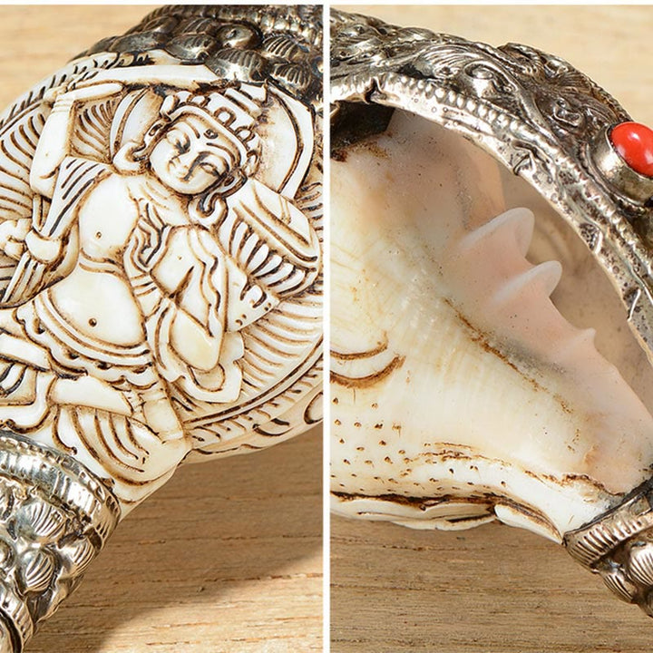 Tibetische handgefertigte gravierte Shankha-Buddha-Muschelmuschel, Reichtum, positive Dekoration