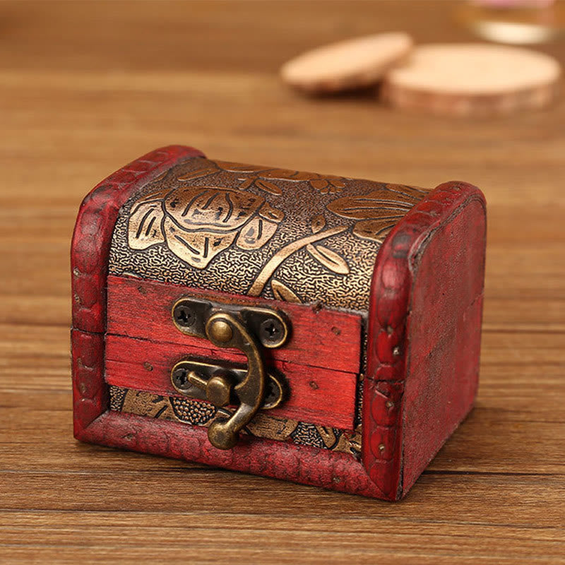 Buddha Stones Retro kleine Holz Schmuck Box Lotus goldene Traube Kupfer Münze Narzisse Gras Blume Schmuck Aufbewahrungsbox