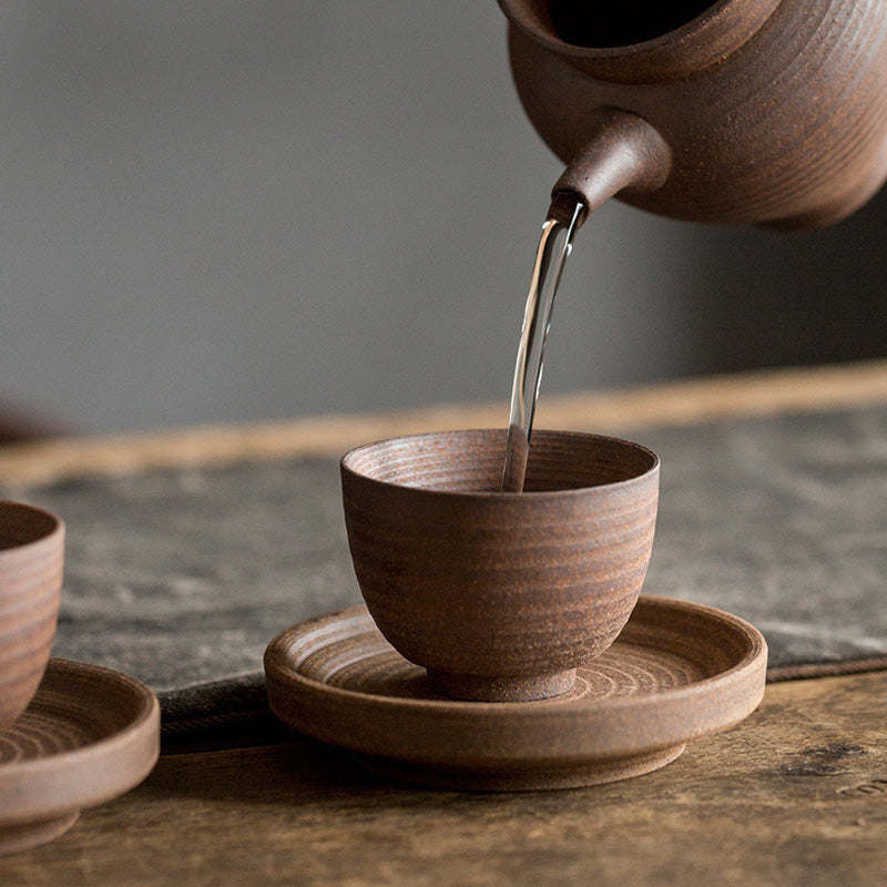 Buddha Stones Handgefertigte Retro-Teetasse aus brauner Keramik, Kung-Fu-Teetasse