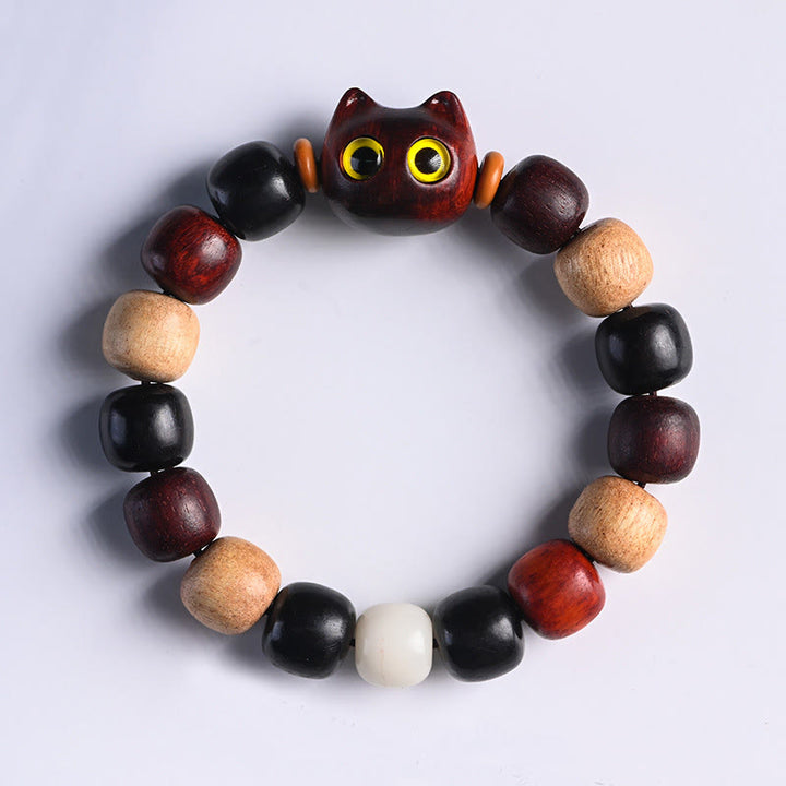 Buddha Stones, kleines Blatt, rotes Sandelholz, Ebenholz, niedliche Katze, graviertes Schutzarmband