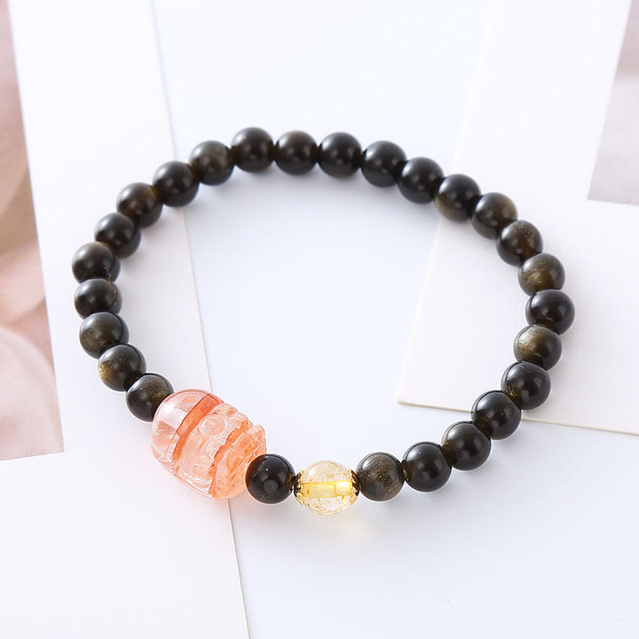 Buddha Stones PiXiu Vermögensschutz-Armband mit natürlichem Goldglanz-Obsidian