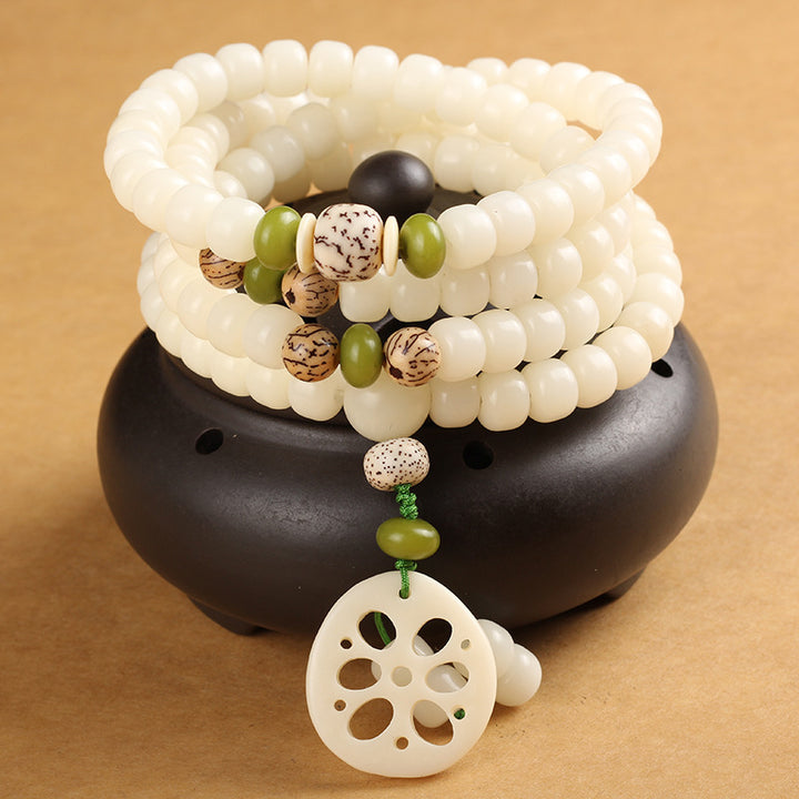 Weiß Bodhi Seed Mala 108 Perlen Glücksarmband