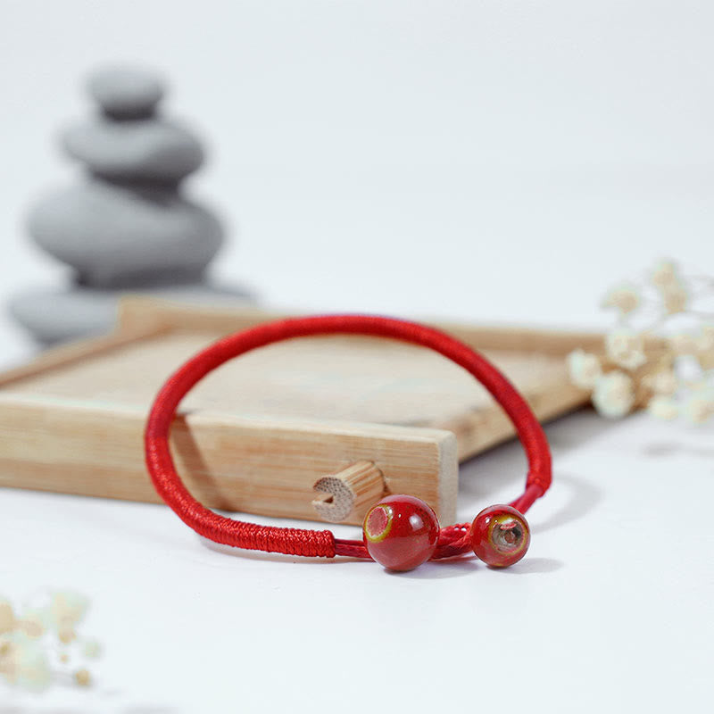 Buddha Stones FengShui Lucky Red String Keramikarmband