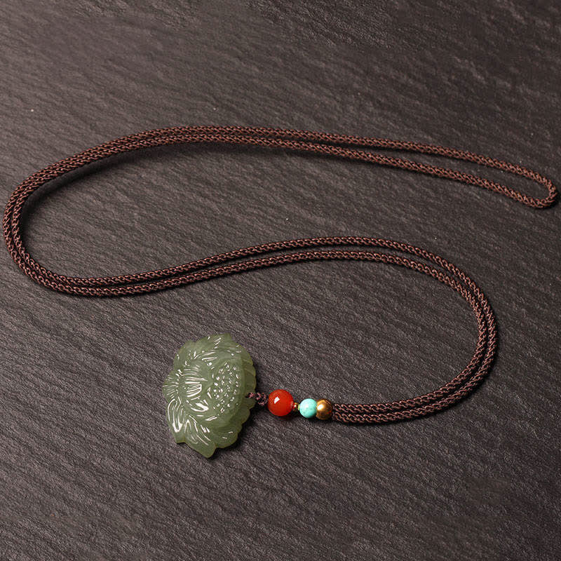 Buddha Stones Hetian Cyan Jade Lotus Flower Success Halskette Anhänger