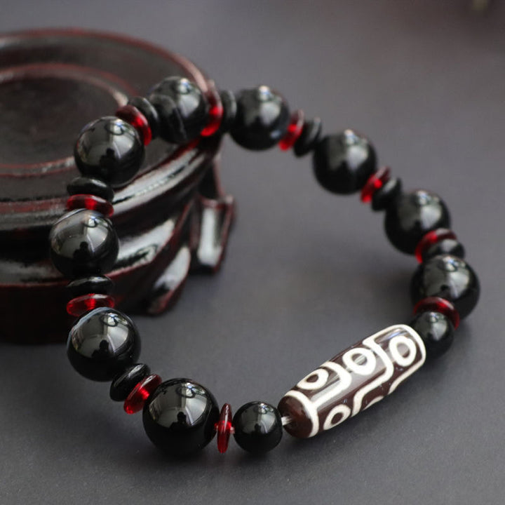 Buddha Stones Black Onyx Nine-Eye Dzi Bead Wealth Protection Armband