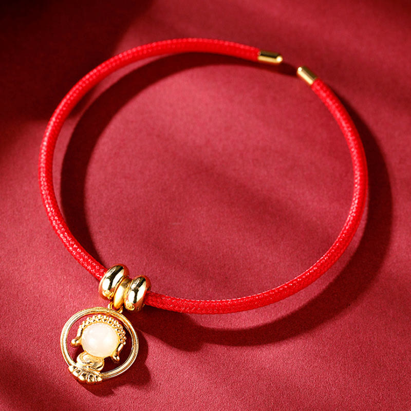 Buddha Stones 925 Sterling Silber Hetian Weiß Jade Buddha Luck Red String Armband