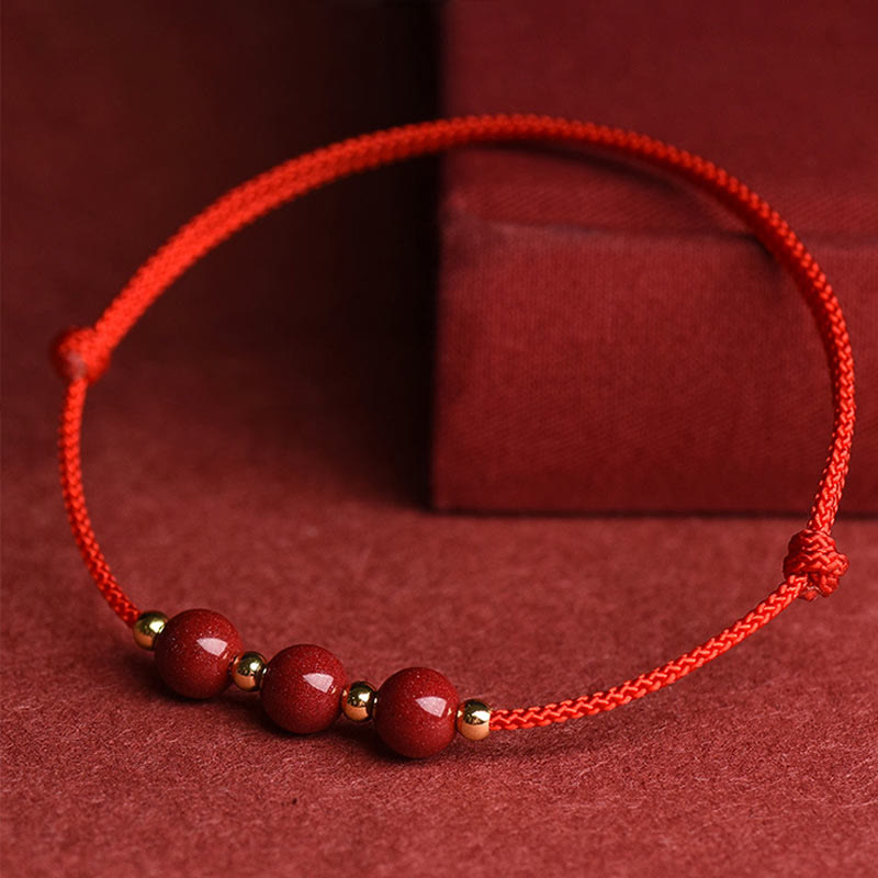 Buddha Stones Natural Lucky Cinnabar Bead Blessing String Armband Fußkettchen