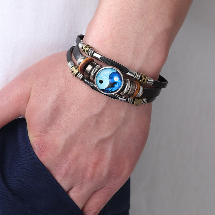 Buddha Stones Yin Yang Leder-Balance-Armband