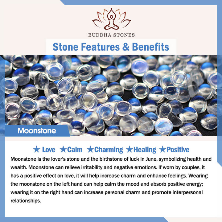 Buddha Stones natürliches Mondstein-Lotus-Liebesarmband