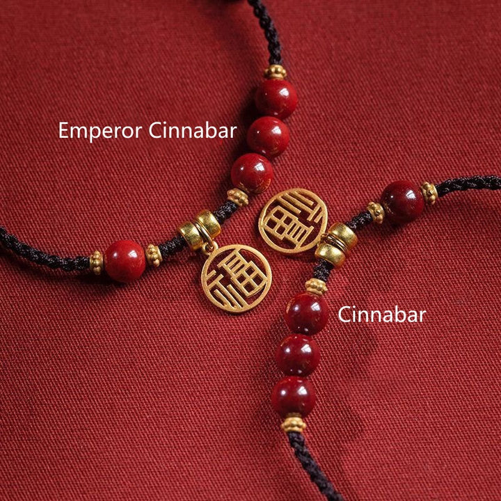 Buddha Stones Cinnabar Bead Fu Charakter Charm Segen geflochtenes Schnurarmband