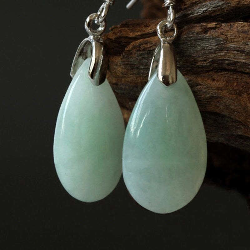 925 Sterling Silber Jade Wassertropfen Glück Ohrhänger