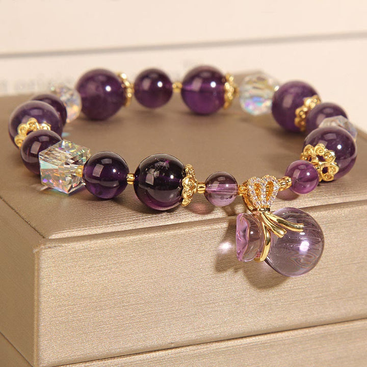 Buddha Stones Natürliches Amethyst-Kristall-Geldbeutel-Charm-Positiv-Armband