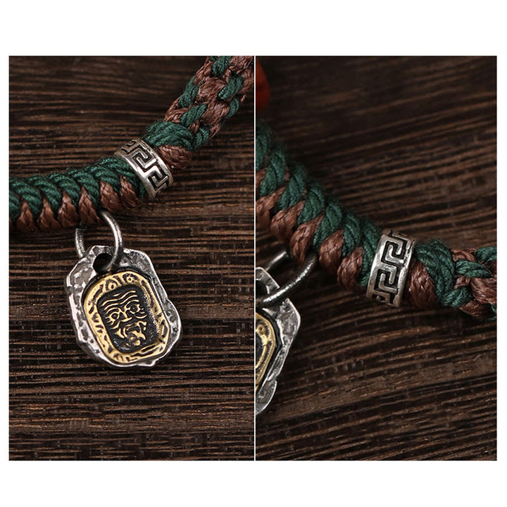 Buddha Stones Handgefertigtes tibetisches Silber 925 Sterling Silber Zakiram Göttin des Reichtums Kamelknochenschutz geflochtenes Armband