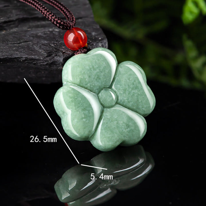 Buddha Stones Natürlicher vierblättriger Kleeblatt-Jade-Wohlstands-Halskettenanhänger