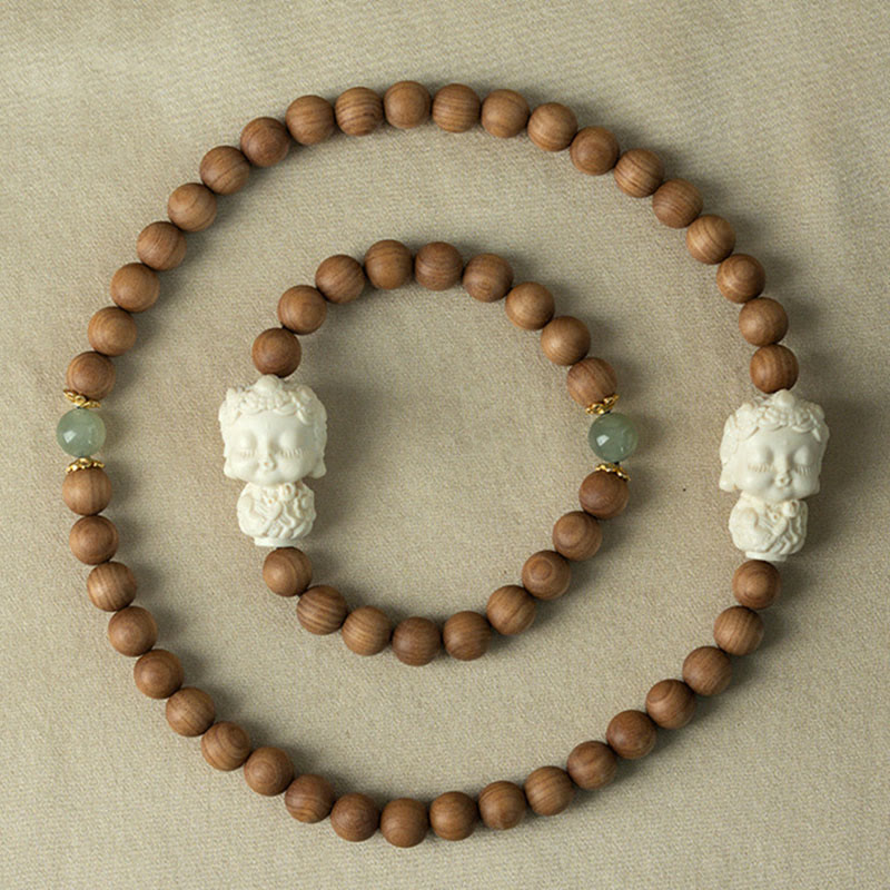 Buddha Stones, Sandelholz, Hetian-Jade, Elfenbein, Frucht, grünes Tara-Schutzarmband