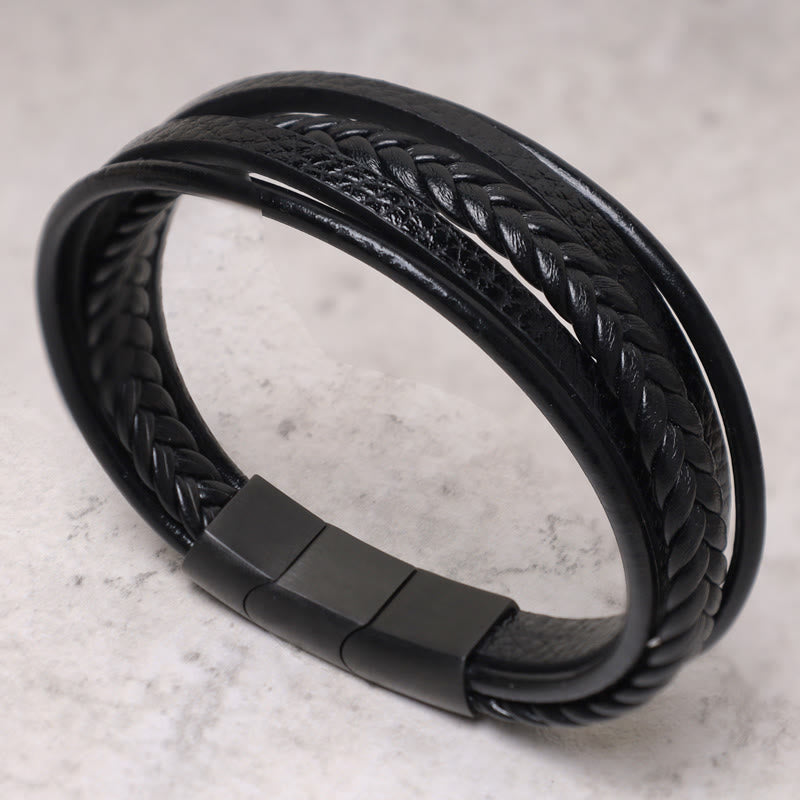 Buddha Stones, natürliches Lavagestein, schwarzes Onyx-Perlen-Lederarmband