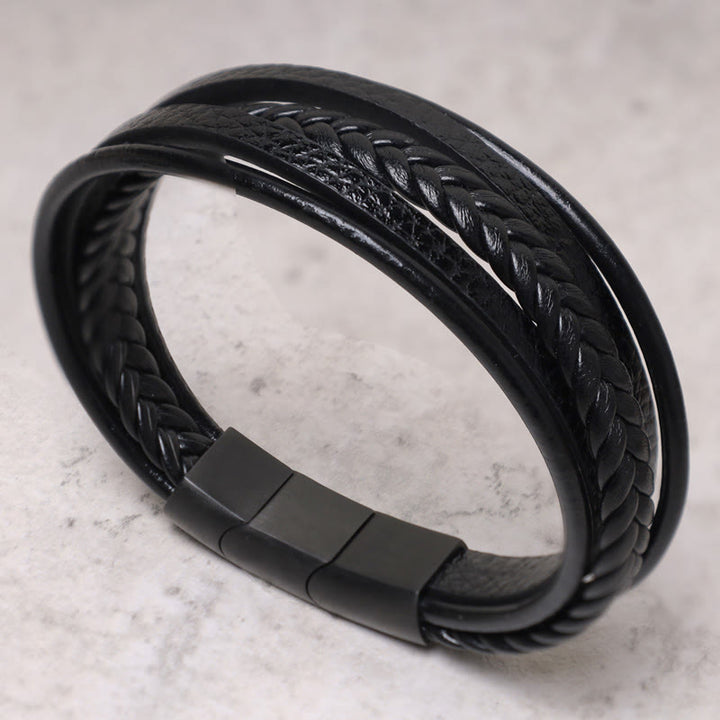 Buddha Stones, natürliches Lavagestein, schwarzes Onyx-Perlen-Lederarmband