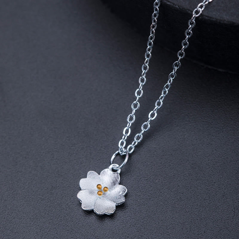 Buddha Stones 925 Sterling Silber Kirschblüten-Blumen-Segen-Halskettenanhänger