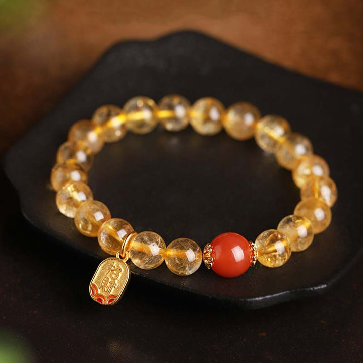 Glücksbringer-Armband mit Buddha Stonesn, Citrin und rotem Achat