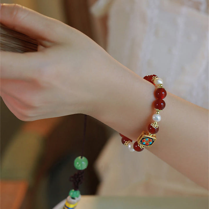 Buddha Stones Rotes Achatperlen-Selbstakzeptanz-Armband