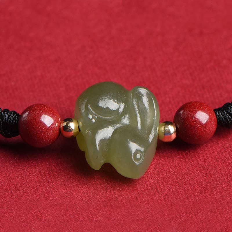 Jahr des Kaninchens Hetian Jade Bunny Cinnabar Beaded Abundance String Armband