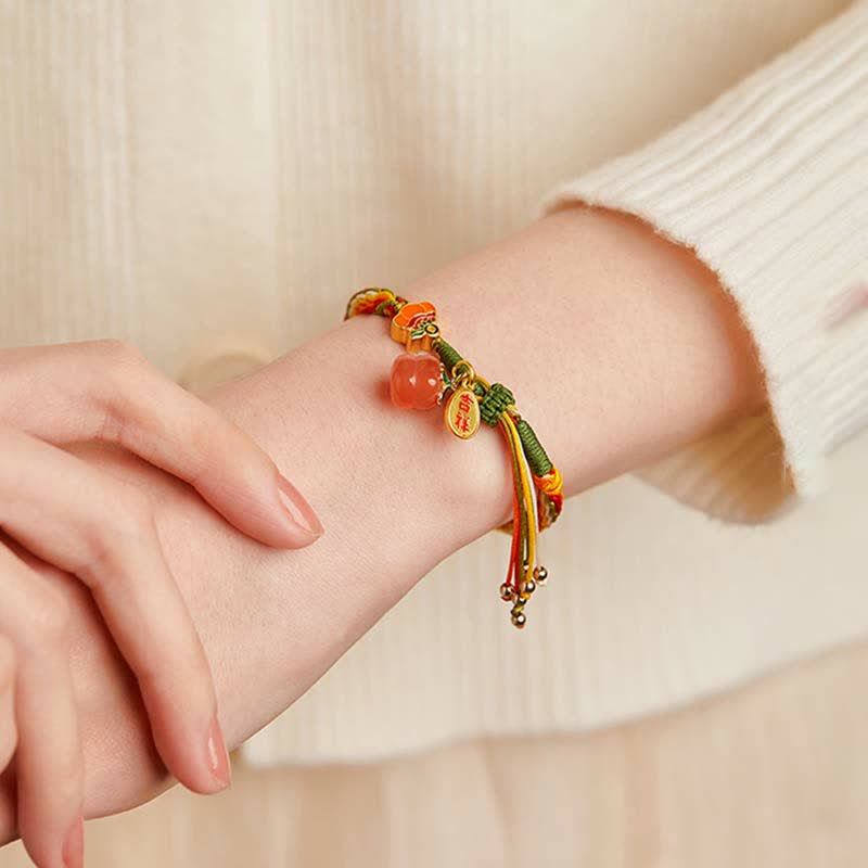 Buddha Stones Persimmon Red Achat Strength Reincarnation Knot Braid String Armband