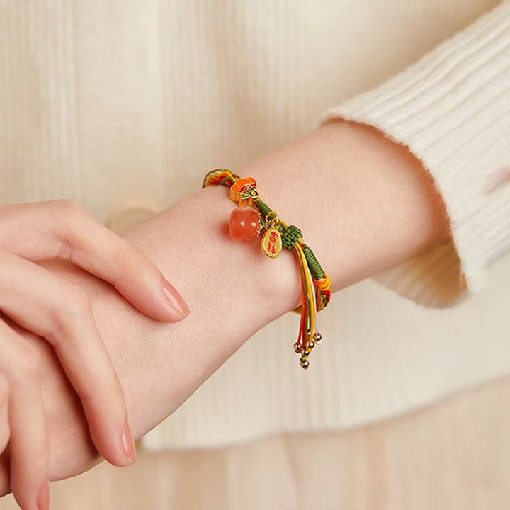 Buddha Stones Persimmon Red Achat Strength Reincarnation Knot Braid String Armband