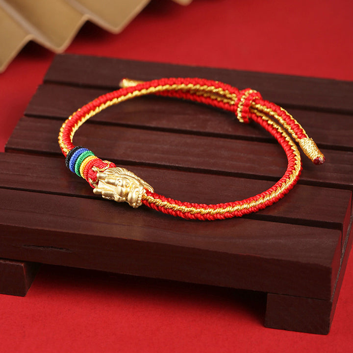 Armband aus 999er-Sterlingsilber mit Buddha Stonesn, Glück, Jahr des Drachen, buntes Seil