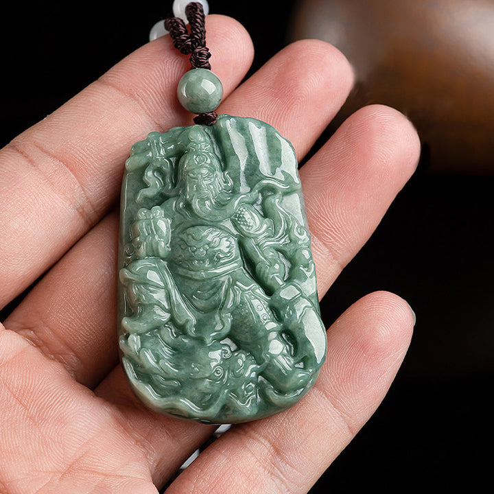 Natürliche Jade Guan Gong Amulett Reichtum Halskette Anhänger