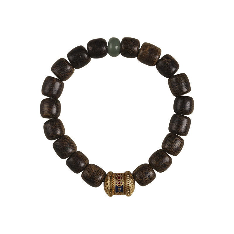 Armband mit Buddha Stonesn, Agarholz, Kupfermünze, verheißungsvolle Wolke, Ruhe