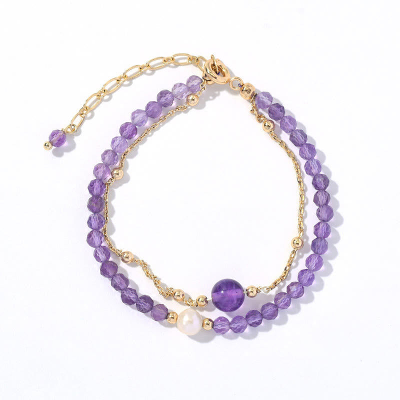 Buddha Stones 14 Karat vergoldetes Amethyst-Kristall-Heilungs-Doppelschicht-Kettenarmband