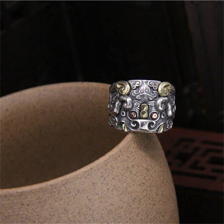 925 Sterling Silber Fengshui Kui Rinderschutz Verstellbarer Ring