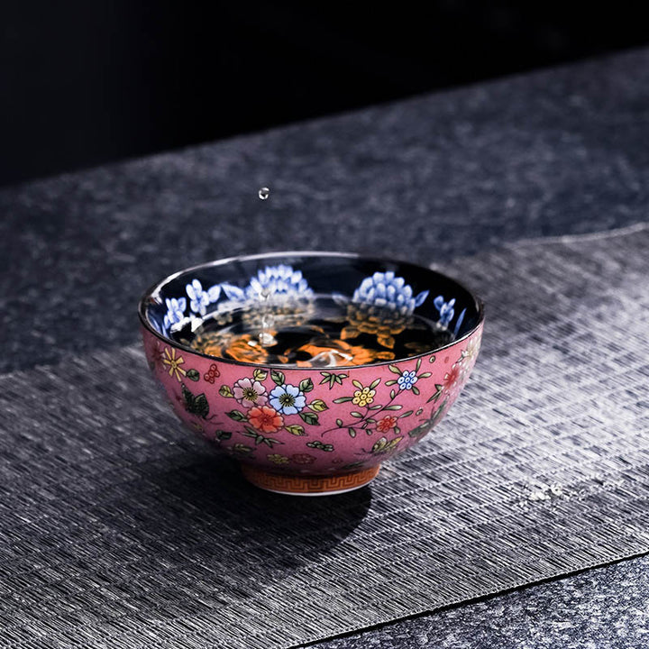 Buddha Stones Koi Fisch Chrysantheme Pfingstrose Blume Schmetterling Keramik Teetasse Kung Fu Teetasse Schüssel 100 ml