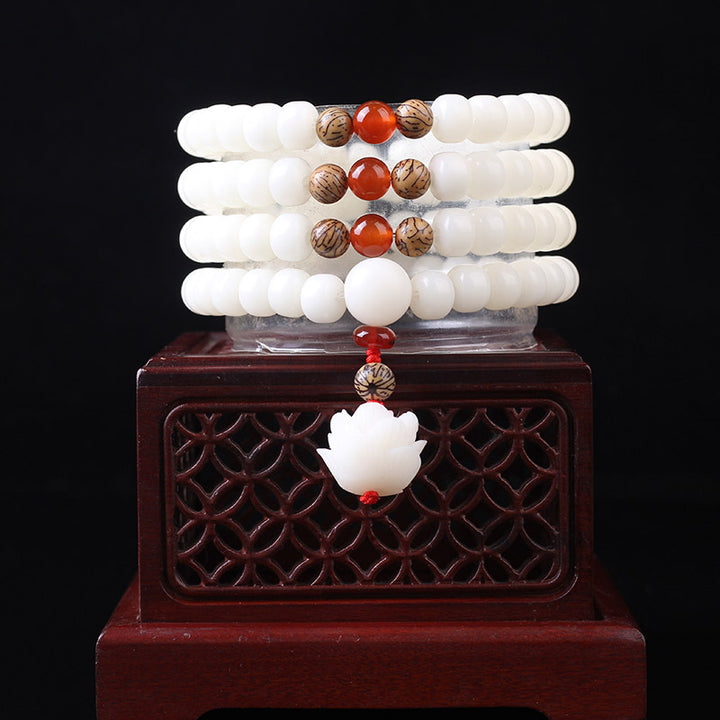 Buddha Stones Weiß Bodhi Seed Mala 108 Perlen Glücksarmband