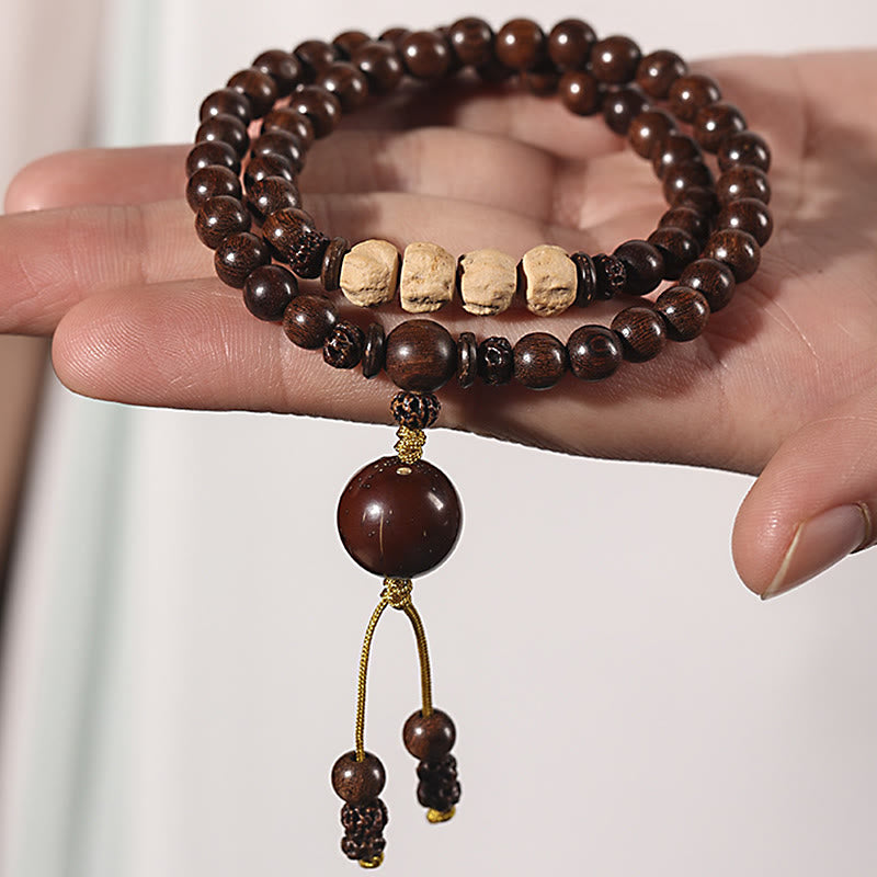 Buddha Stones, Sandelholz, kleines Blatt, rotes Sandelholz, Bodhi-Samen-Reinigung, doppelt gewickeltes Armband