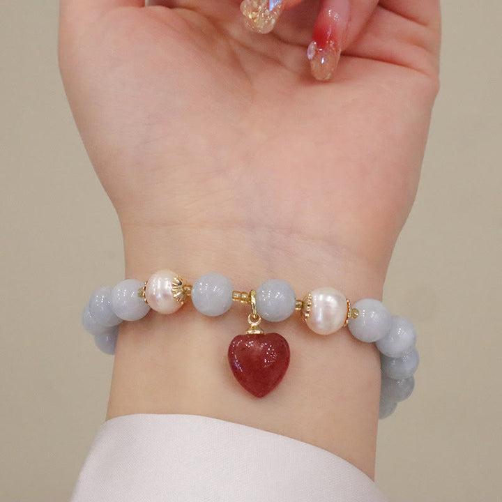 Buddha Stones Natürliches Aquamarin-Chalcedon-Charm-Armband „Serenity Rabbit Gourd Cat“.