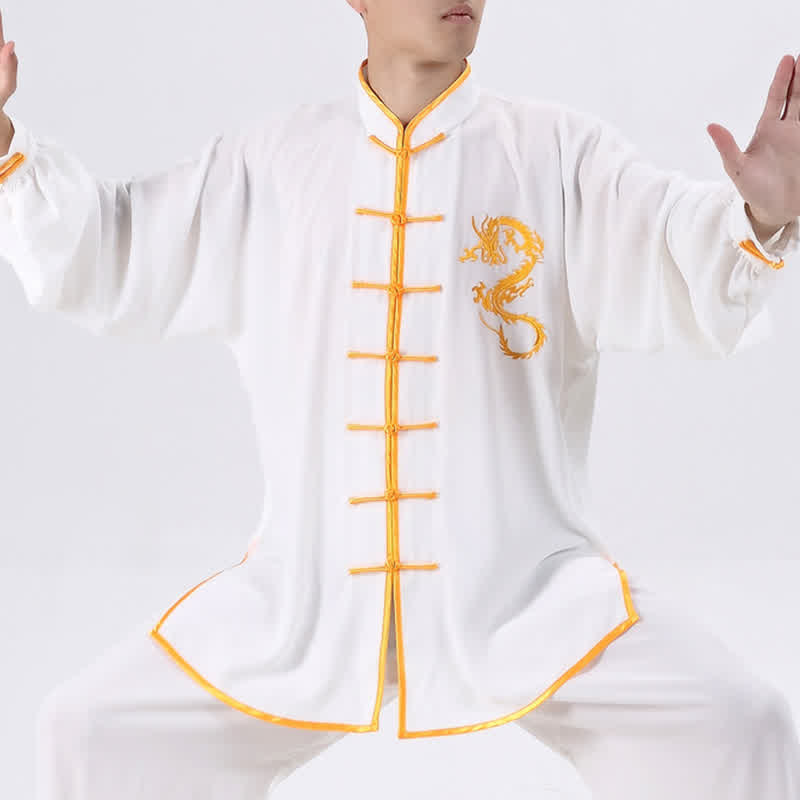 Mit Drachen besticktes Qi Gong Zen Spirituelle Praxis Meditation Gebetsuniform Unisex-Kleidungsset